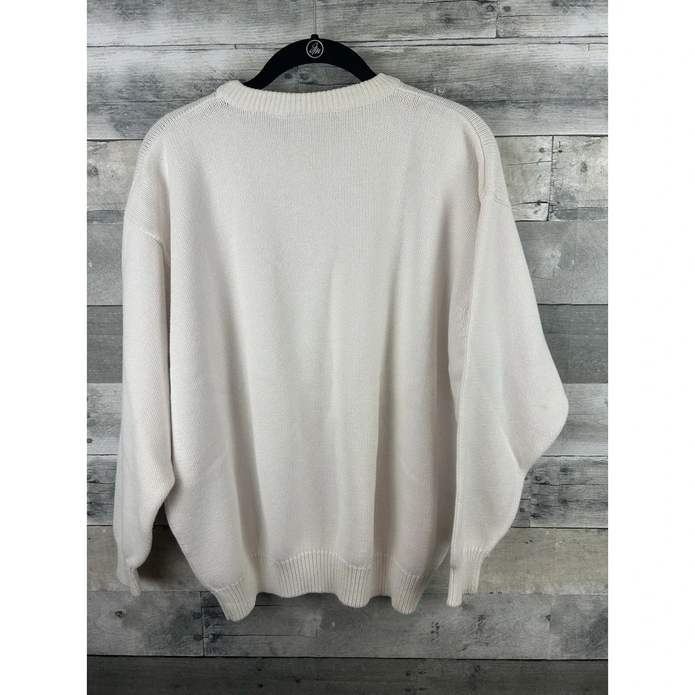 Essential Elements Women's White Cotton Long Sleeve XL Sweater Embroidered DS